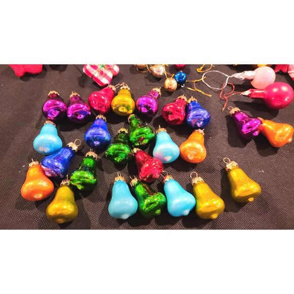63 Vintage Mini Christmas Ornaments Set Mixed Glass - Picture 12 of 14